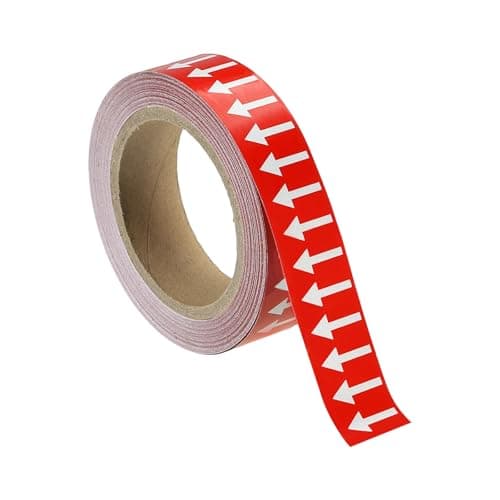 Image of sourcing map Directional Pipe Flow Arrow Adhesive Tape Pipeline Arrow Stickers 1-1/5 Inch x 65 Ft Pipe Identification Marking Labels for Pipe Flow Markers, White on Red