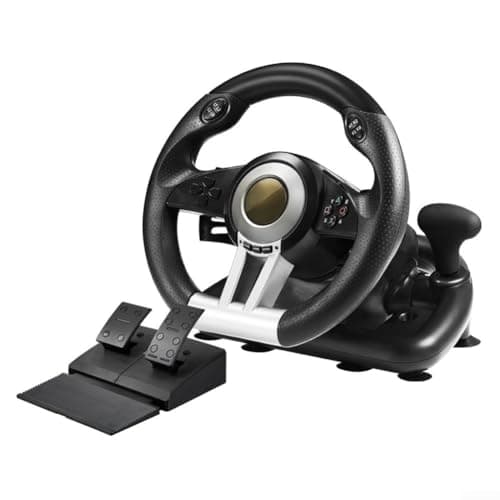 Image of Feeshoppher Versatile Racing Steering Wheel for PC for PS4 for Nintendo Switch for Xbox One Gaming with Ergonomic ABS Design Linear Pedal Realistic Driving Experience Black and Oran(black)