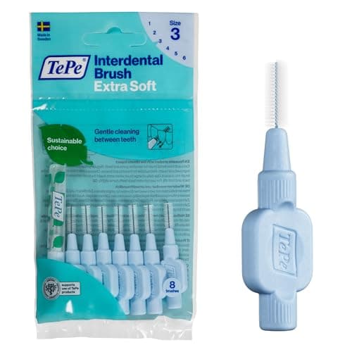 Image of TePe Interdental Brush, Extra Soft, Blue, 0.6mm/ISO 3, 8pcs, Plaque Removal, efficient Clean Between the Teeth, Tooth Floss, for Small Gaps
