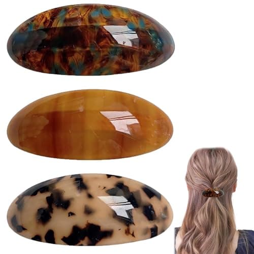 Image of 3 PCS French Design Hair Barrette, French Acetate Hair Barrette Large Oval Snap Hair Clips Vintage Tortoise Shell Hair Clips for Women Girls Thick Hair