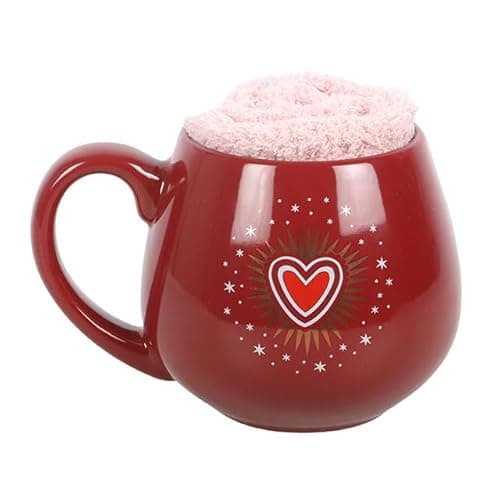 Image of Something Different Wholesale Sacred Heart Mug and Socks Gift Set | 500ml Ceramic Mug with Pink Fluffy Socks | Valentine's Day or Cosy Self-Care Gift