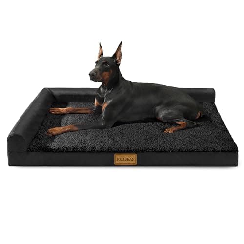 Image of Jolibean Orthopedic Dog Bed Large Sized Dog 91X61cm, Waterproof L Bolster Medium Pet Sofa Beds with Removable Washable Cover, Soft Comfortable Pet Couch Crate Mat with Nonskid Bottom, Black