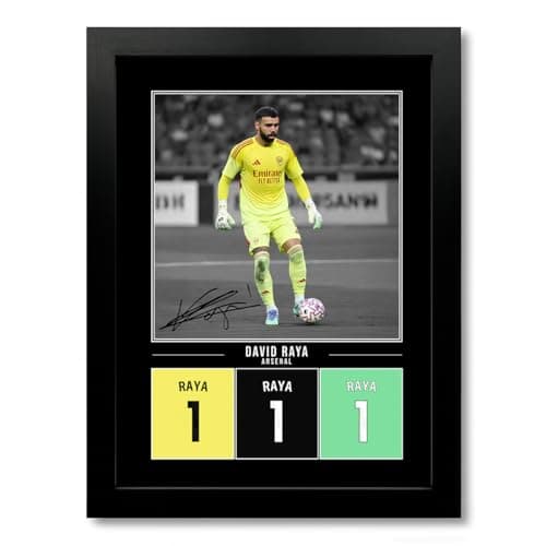 Image of David Raya Arsenal Signed Photo Poster Print Picture Display Framed Autograph Memorabilia for Football Fans Gift Spain (A4 Framed Poster Black)