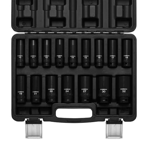 Image of CASOMAN 16 PCS 1/2-Inch Drive Metric Impact Socket Set, 10 to 32mm, 6-Point Deep Impact Sockets, CR-V