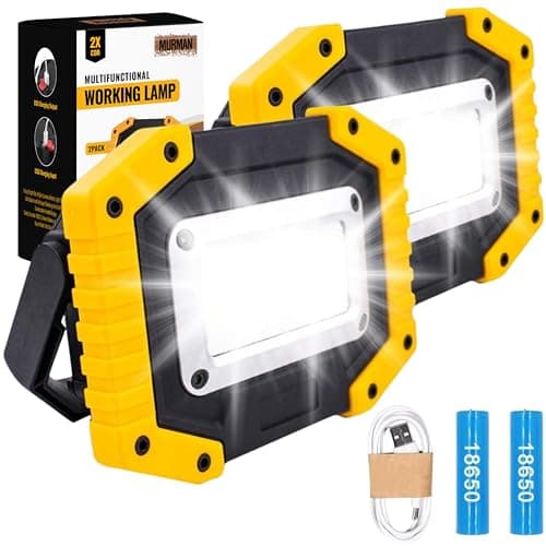 Image of Hybrid Minds™ | 2 Pack | Battery Lights - LED Floodlight Work Light for Loft, Portable Lamp Battery Powered Rechargeable Outdoor Lights for Flood & Spot Lighting