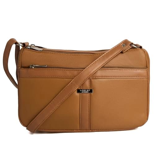 Image of Woodland Leathers Crossbody Bag, 100% Soft Sheep Nappa Leather Handbag, 2 Sizes: Small Crossbody Bag & Medium for Women, Classic Design Shoulder Bag (Tan Medium)