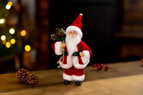 Image of Marco Paul 40cm Standing Santa Claus Christmas Decoration - Freestanding Father Christmas Figure - Traditional Red and White Indoor Xmas Ornament for Table, Fireplace & Festive Home Décor