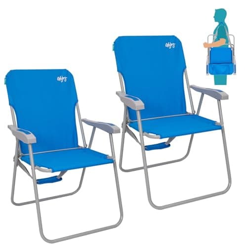 Image of #WEJOY Folding Beach Chair Set of 2, Portable Strong Stabile High Back Camping Chair for Adults, Foldable Camp for Outdoor Camping Beach Garden Fishing, Blue