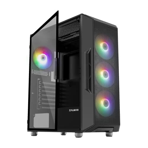 Image of Zalman i3 NEO ATX Mid Tower Computer PC Case - 4 x 120mm RGB Fans Preinstalled - Mesh Front Panel - Tempered Glass Side Panel, Black