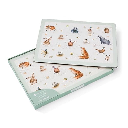 Image of Pimpernel x Wrendale Designs Set of 4 Large Placemats for Table - Multi-Color, 5mm Cork-Backed Table Mats Featuring Animals, Heat Resistant to Protect Work Surfaces