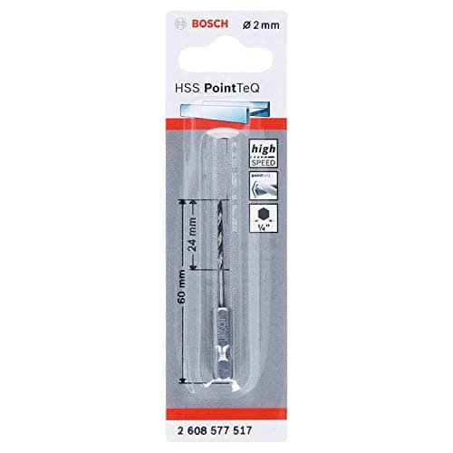 Image of Bosch Professional PointTeQ Hex Drill Bit (for Metal, Ø: 2.0 mm, Total Length: 60 mm, ¼’’ Hex Shank, Accessory for Impact Drivers and Drill Drivers)