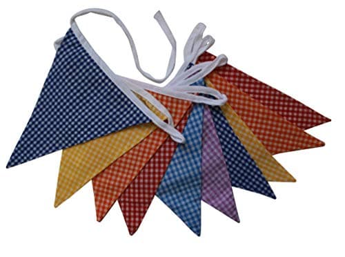 Image of 3m Multi Coloured Gingham Bunting - Double Sided Fabric Bunting