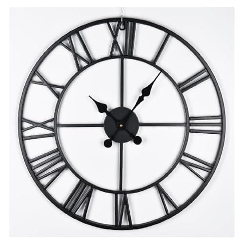 Image of YORKING Vintage Large Wall Clock 78CM Vintage Black Round Metal Silent Battery Operated Clock Skeleton clock Roman Numerals Hanging Clock for Living Room Bedroom Kitchen