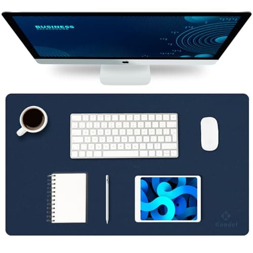 Image of K KNODEL Small Office Leather Desk Mat, Mouse and Keyboard Pad, Computer and Laptop Mat, Desktop Protector and Cover, Writing Pad and Blotter (60x35cm, Dark Blue)