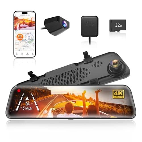 Image of WOLFBOX G840S 12" 4K Mirror Dash Cam with 5.8GHz WiFi, 2160P Full HD Smart Rearview Mirror for Cars & Trucks, Front and Rear Dual Cameras, Night Vision, Reverse Assist, Included 32GB Card & GPS