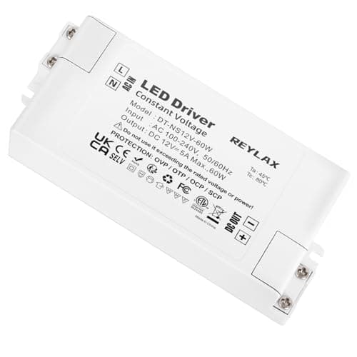 Image of REYLAX 12V 60W 5A LED Driver, 240V AC to 12V DC Transformer, Constant Voltage Power Supply for Strip Light, Downlight, Display and G4, MR11, MR16 Bulbs