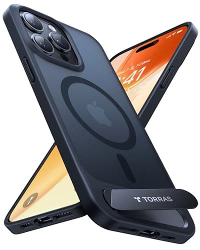 Image of TORRAS for iPhone 15 Pro Max Case Invisible Titanium Stand [12FT Military Shockproof ] [TOP N56 Magnets] [20W Fast Charging] Truly Completely Flat & Slim Case iPhone 15 Pro Max Cover - Pstand Black