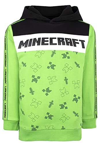 Image of Minecraft Kids Hoodie – Green Creeper Cotton Sweatshirt – Boys Gaming Clothing Age (5-6 Years)
