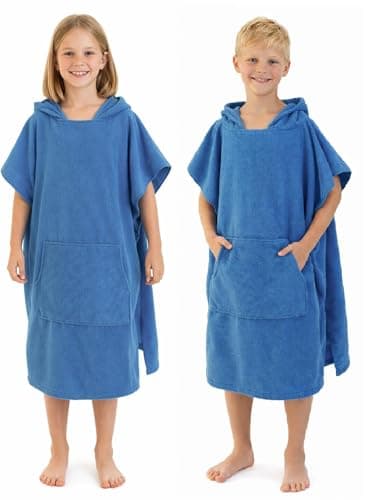 Image of Adore Kids Changing Robe Towel Poncho Hooded with Pocket - Beach Pool Surf Cover Up Soft Microfibre, Age 10-13, Blue