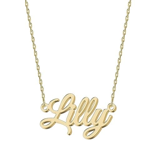Image of UMAGICBOX Personalized 18K Gold Name Necklace Lilly - Customizable Engraved Stainless Steel Pendant for Women - Unique Gift for Birthdays, Anniversaries, Graduations, and Valentine's Day