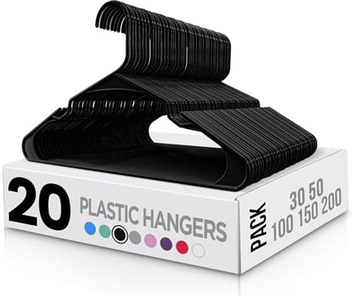 Image of Utopia Home 20 Pack Premium Plastic Clothes Hangers - Durable Coat Hangers Adult with Trouser Bar & Shoulder Grooves, Space Saving Non-Slip Design for Coats, Jackets, Shirts & Suits - Black