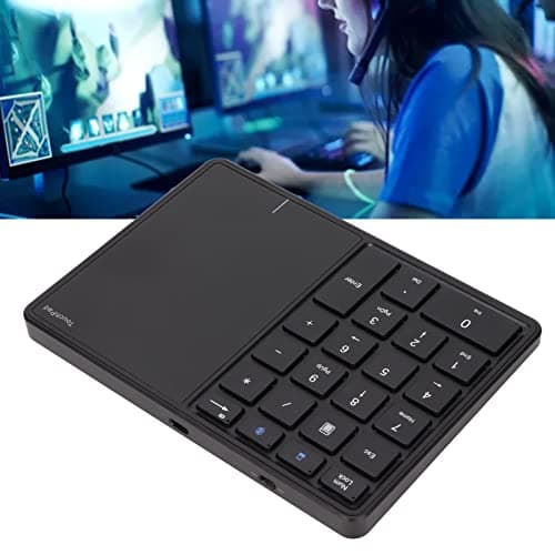 Image of ZenithAur Wireless Number Pad Touchpad, a 2 in 1 Numeric Keypad with Touchpad featuring dual mode BT and 2.4G, 22 keys, and a 500mAh rechargeable battery (Black)