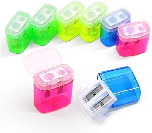 Image of Coideal Coloured Pencil Sharpener Handheld, 24 Pcs Small Manual Canister Sharpeners Double Hole with Lid for Kids School Students