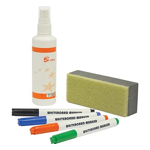 Image of 5 Star Drywipe Starter Kit of Drywipe Eraser and 100ml Cleaner and 4 Whiteboard Markers Assorted