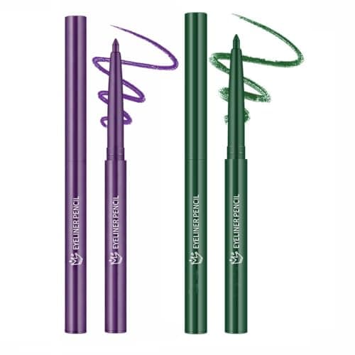 Image of Waterproof Smudge-Proof Retractable Eyeliner Pencils With Ultra-Fine Tip For Precise Definition - Two-Piece Matte Colour Combo Set In Purple And Green, Long-Lasting