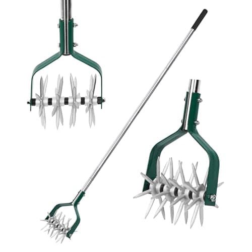 Image of YEELOR Garden Cultivator Adjustable Stainless Steel Handle, fine Rotary Cultivator Tiller for Small Scale Gardens Soil Loosening, Lawn Aeration, Fertilizer Mixing & Planting Preparation