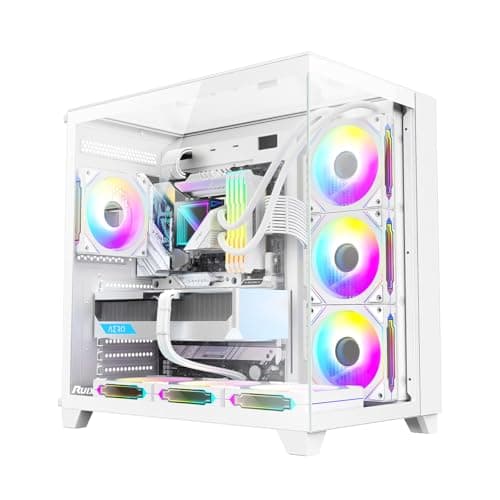 Image of RUIX OV403 | ATX Computer Case | 4 * 120mm Prism ARGB PWM Fans | Three Sided Tempered Glass | Gaming PC Case | USB 3.0 | Type C (White)