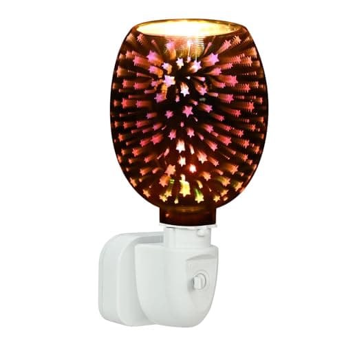 Image of Electric Wax Burner - 3D Fireworks & Star Pattern with Multi-Color LED Effects, Electric Wax Melt Burner with Glass Dish for Home Office Spa, Aroma Fragrance Lamp with UK 3-Pin Plug 120V/220V