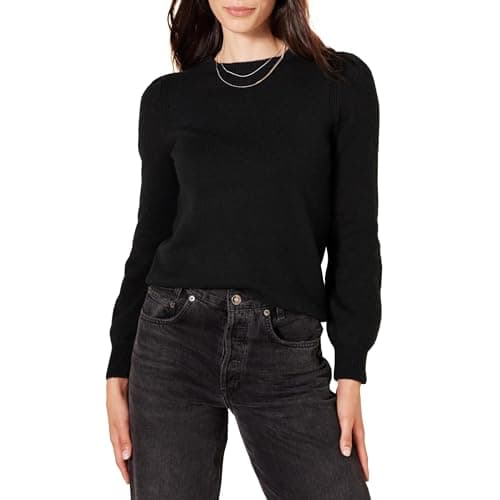 Image of Amazon Essentials Women's Soft Touch Pleated Shoulder Crewneck Jumper, Black, L