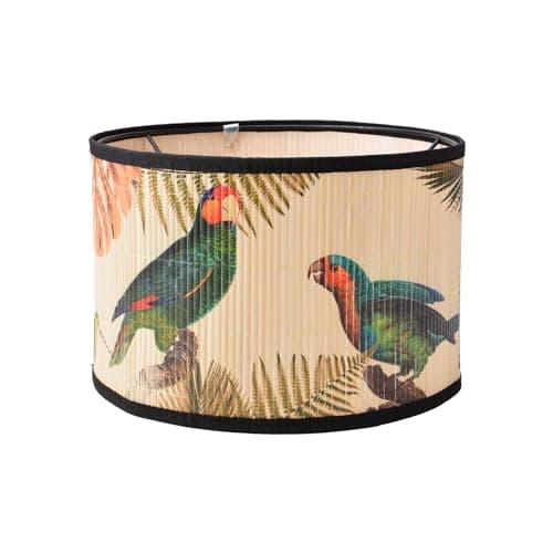 Image of INCREWAY Vintage Bamboo Pendant Lamp Shade with Bird Pattern - Woodsy Home Decorative Ceiling Light Cover