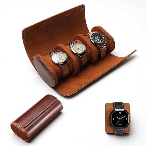 Image of Lifegogo Watch Travel Case 3 Slot: PU Leather Watch Roll for Men and Women Compact Travel Watches Case with Removable Cushions for Traveling Display Home Storage