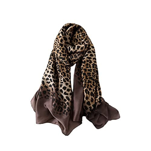 Image of Silk Scarf For Women's Ladies Lightweight Animal Print Scarves Shawls Luxury Gift for Christmas (Leopard print 2)(Size: 200CM L X 100CM W)