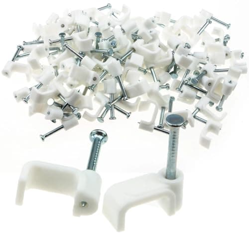 Image of Merriway BH02263 Twin and Earth Flat Cable Clip, White 2.5 mm, 10 mm Width for Ethernet Internet Leads , Pack of 100 Piece