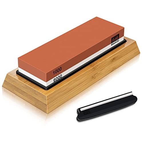 Image of SHAN ZU Sharpening Stone, Whetstone with Angle Guide Non-Slip Bamboo Base grit 1000/6000 Knife Sharpeners, Professional 2-in-1 Wetstone