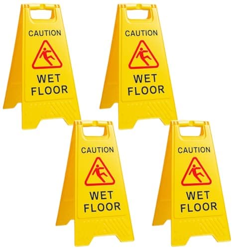 Image of The Cleaning Expert Caution Wet Floor Sign - 60cm Yellow High-Visibility Safety Sign with Slip Hazard Symbol - Lightweight, Foldable & Durable for Home, Business & Commercial Use - 1/2/4 Pack (4)