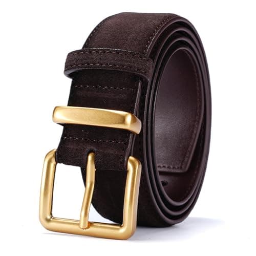 Image of GOTOANT Wide Suede Belt Women Genuine Leather Ladies Waist Belt for Jeans Dress Casual Square Gold Buckle, 1.3"(33mm) Wide Dark Brown, Fits waist size: 26"-35"