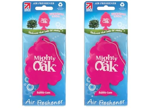 Image of Mighty Oak Air Freshener – Bubblegum Fragrance - Long Lasting Hanging Car Deodoriser – Odour Eliminator Air Freshener – Auto Accessories – UK Made Car Scent Freshener - 2 Pack