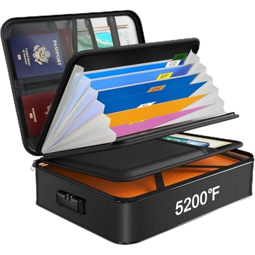 Image of JUNDUN Fireproof Document Box with 5200℉ Heat Insulated, Waterproof and Fireproof Document Storage,Portable Home Fire Safe Storage Box Case with Lock for A4 Size Documents,File and Birth Certificate