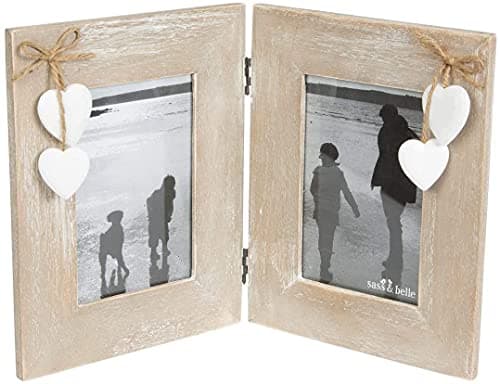 Image of Ashley Farmhouse Double Wooden Love Standing Photo Frame Rustic Couple Boho