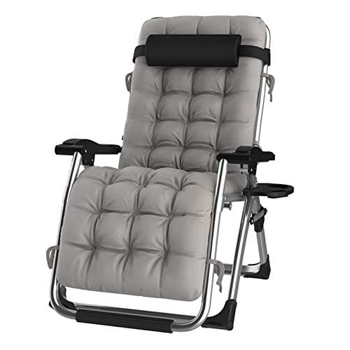 Image of DQCHAIR Sun Loungers, Outdoor Reclining Zero Gravity Chair with Cup Holder, Extra Wide Adjustable Lounger Chair for Patio Garden Beach Pool, with Cushions Support 200kg (Color : Silver)