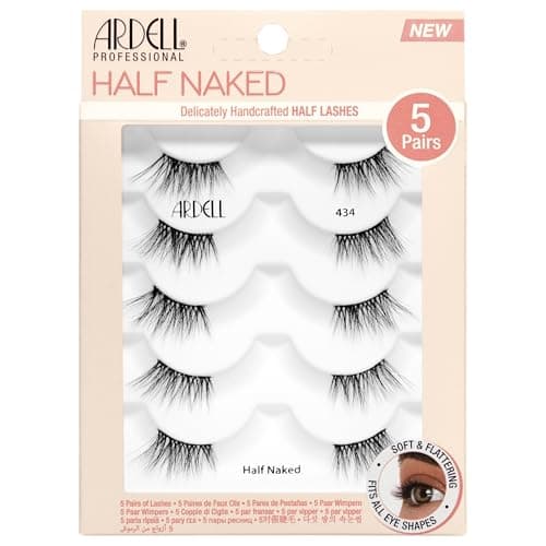 Image of Ardell Half Naked 434 False Eyelashes, Natural Cat Eye False Lashes, Light Volume & Lift, Winged Silhouette, Soft & Lightweight, Pre-Cut Eyelash Strip for Outer Corner Lift, 5 Pairs of Half Lashes