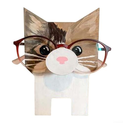 Image of Whimsical Animal Eyewear Stand Handmade Wooden Holder for Spectacles and Sunglasses, Perfect Desk Decor (Cat)