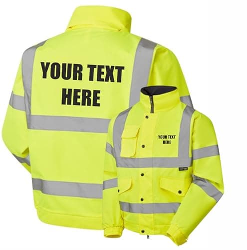 Image of Brook Hi Vis Personalised Custom Printed Yellow Hi Vis Bomber Jacket Reflective, Waterproof, Conforms to EN20471 Class 3, Hi Vis Waterproof Jacket with Reflective Tape Large