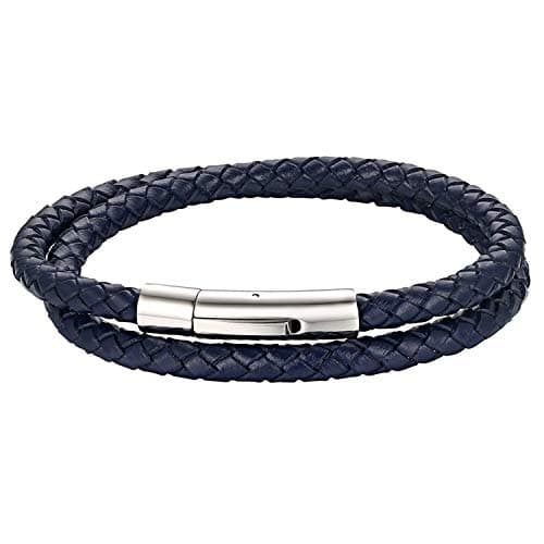 Image of Cupimatch Men's Stainless Steel Magnetic Clasp Braided Leather Rope Bracelet Cuff (Blue) for Father's Day