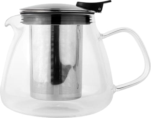 Image of Café Olé Murano Teapot 700ml / 25oz / Serves 3-4, Glass Teapot, Stainless Steel Infuser Basket, Contemporary Teapot, Smooth Pour Spout, Silver