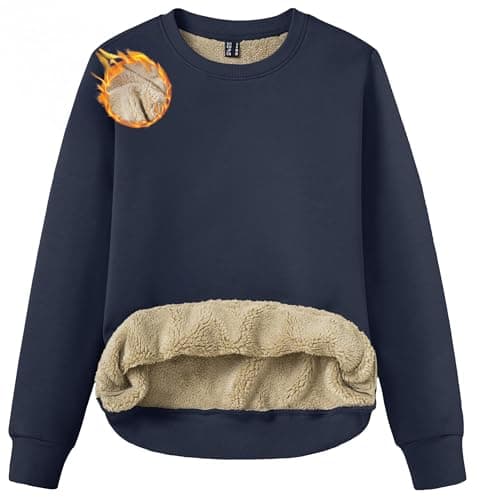 Image of TACVASEN Women's Fleece Sweatshirts Cotton Crewneck Long Sleeve Shirts Casual Tunic Tops Navy Blue